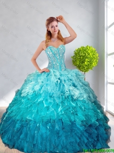 2016 Spring Pretty Multi Color Quinceanera Gown with Ruffles and Beading