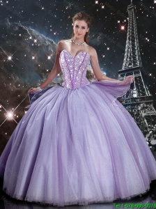 Fashionable 2016 Fall Sweetheart Lavender Tulle Quinceanera Dresses with Beading