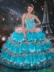 Luxurious 2016 Fall Sweetheart Quinceanera Dresses with Beading and Ruffled Layers