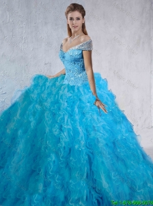 Fashionable Beaded and Laced 2016 Quinceanera Gowns with Brush Train