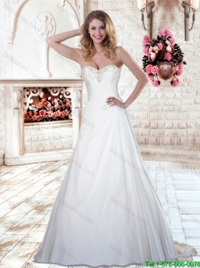 2016 Luxurious A Line Sweetheart White Elegant Wedding Dresses with Brush Train
