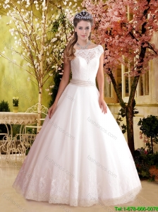 2016 Elegant A Line Bateau Elegant Wedding Dresses with Court Train