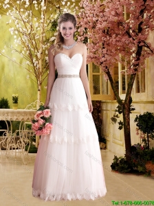 Romantic Column Sweetheart Elegant Wedding Dresses with Beading in Tulle
