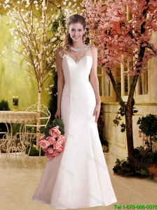 2016 Artistic V Neck Wedding Dresses with Brush Train