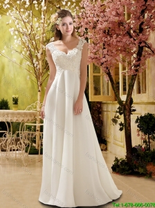 2016 Cheap Empire V Neck Wedding Dresses with Brush Train