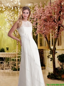 2016 Exquisite Column High Neck Wedding Dresses with Appliques