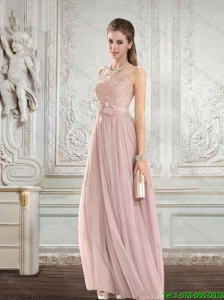 2015 Fall Elegant Chiffon Hand Made Flowers Prom Dresses with Appliques