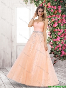 2015 Fall Classical A Line Strapless Prom Gowns with Beading and Lace