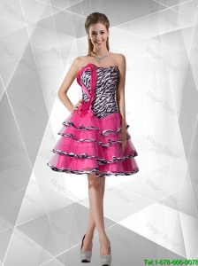 2016 Spring Discount A Line Strapless Zebra Dama Dresses with Ruffled Layers