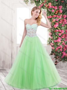 2016 Spring Classical Green A Line Prom Dresses with Appliques and Beading