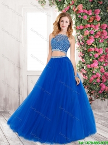 2015 Winter Elegant A Line Bateau Blue Prom Gowns with Beading