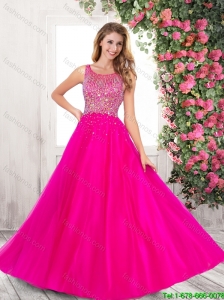 2015 Winter Elegant A Line Scoop Tulle Prom Dresses in Hot Pink