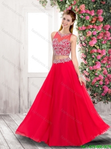 2016 Spring Discount Empire Chiffon Red Prom Gowns with Beading