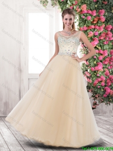 2016 Spring Elegant Beaded A Line Prom Dresses in Champagne