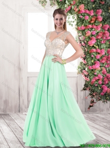 2016 Spring Fashionable V Neck Beaded Prom Dresses with Brush Train