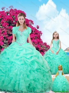 2015 Fall Sweetheart Apple Green Macthing Sister Dresses with Beading and Ruffles