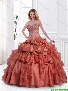 Luxurious Beaded Rust Red Quinceanera Dresses with Appliques