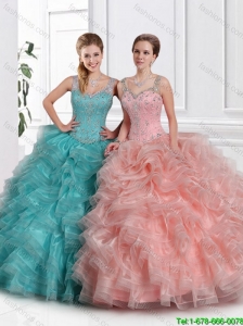 2016 Classical Ball Gown Straps Sweet 15 Dresses with Beading and Ruffles