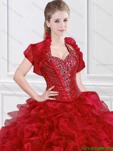 2016 Hot Sale Halter Top Wine Red Sweet 16 Gowns with Ruffles