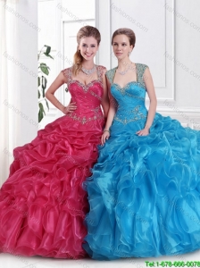 2016 New Style Straps Beaded Quinceanera Dresses with Zipper Up