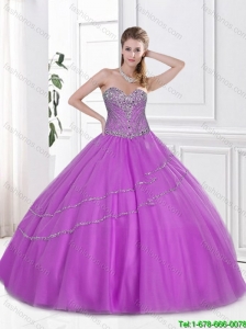 Best Selling Beaded Sweetheart Quinceanera Dresses with Lace Up for 2016 in Lilac