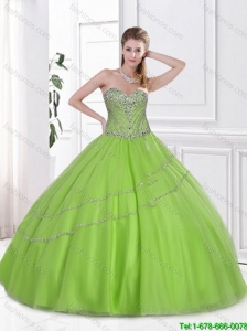 Fashionable Spring Green Sweet 16 Dresses with Beading for 2016