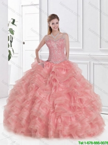 Luxurious Ruffles and Beaded Quinceanera Gowns in Watermelon