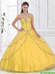 Latest 2016 Yellow Sweetheart Quinceanera Gowns with Beading