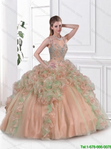 Latest Straps Beaded Quinceanera Dresses in Multi Color