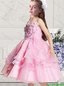 Beautiful 2016 Pink Flower Girl Dresses with Appliques and Bowknot