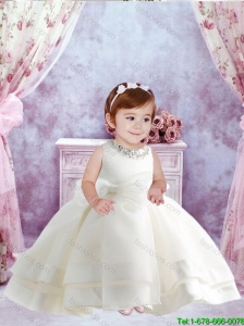 Cute Ball Gown Beaded and Bowknot Little Girl Dresses in White