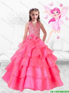 Perfect Hand Made Flowers Rose Pink Mini Quinceanera Dresses with Halter Top