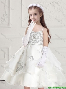 Perfect Spaghetti Straps White Flower Girl Dresses with Appliques