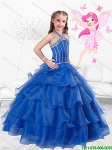 Popular Halter Top Little Girl Mini Quinceanera Dresses with Ruffled Layers