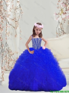 Fitting Beaded and Ruffles Royal Blue Mini Quinceanera Dresses with Spaghetti