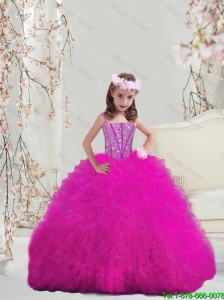 Modern Ball Gown Fuchsia Mini Quinceanera Dresses with Beading and Ruffles