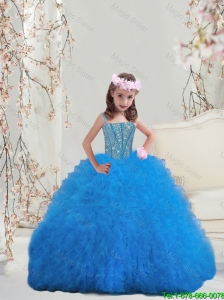 Perfect Spaghetti Teal Mini Quinceanera Dresses with Beading and Ruffles