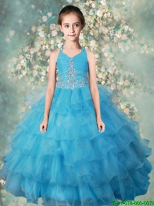 Pretty Halter Top Mini Quinceanera Dresses with Beading and Ruffled Layers