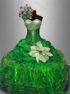 201 6Best Selling Green Quinceanera Gorgeous Dresses with Sequins and Ruffles