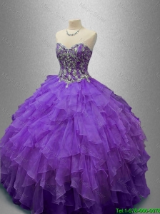 2016 Elegant New Style Purple Sweet 16 Gowns with Beading and Ruffles