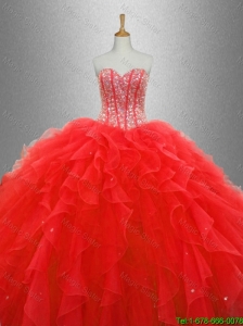 2016 Gorgeous Popular Red Sweet 16 Dresses with Beading and Ruffles