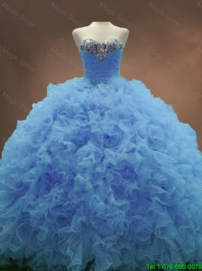 2016 Popular Elegant Sweetheart Ruffles and Beaded Quinceanera Gowns in Blue