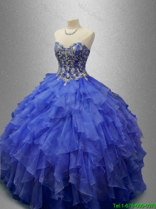 2016 New arrival Classical Beaded Blue Quinceanera Gowns with Ruffles