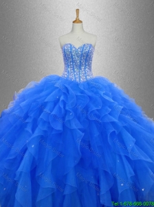 2016 New arrival Discount Beaded and Ruffles 2016 Sweet 16 Gowns in Blue