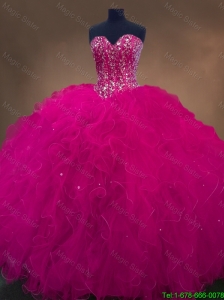 2016 New arrival Gorgeous Luxurious Sweetheart Beaded Quinceanera Dresses in Hot Pink