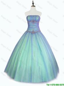 2016 New arrival Perfect Beaded Floor Length Sweet 16 Dresses with Strapless