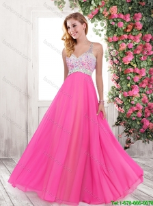 2015 Classical One Shoulder Hot Pink Prom Dresses with Beading