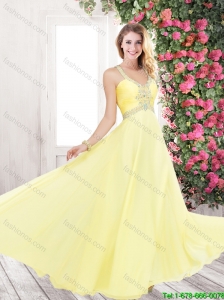 Best Selling Brand New Brush Train Yellow Prom Dresses with Beading for 2016
