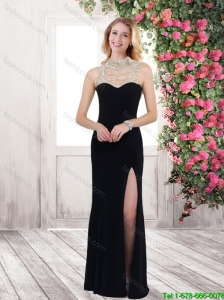 Classical Luxurious Fashionable High Neck Beaded Prom Dresses with High Slit