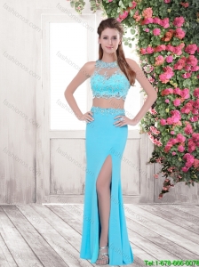 Gorgeous Exclusive Luxurious Column High Neck Prom Dresses with Beading and Lace